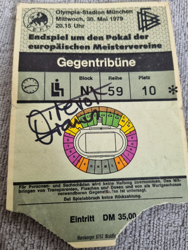 1979 European cup final ticket stubb signed by Trevor Francis
