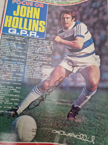 Signed John Hollins magazine pullout.QPR.