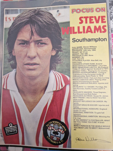 Football magazine pullout.signed by former Southampton Steve Williams