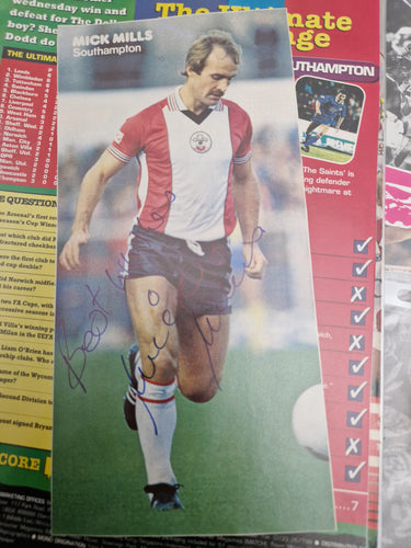 Football pullout signed by Mick Mills