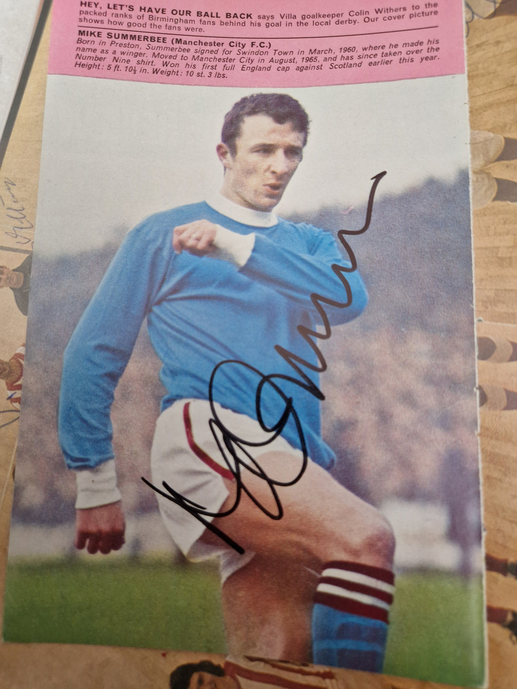 Magazine pullout signed by Manchester City legend Mike Summerbee