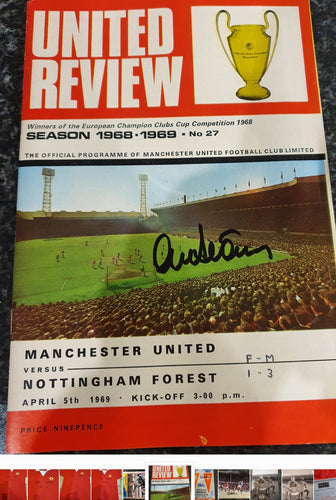 Manchester utd programme from late 60s signed by Stepney